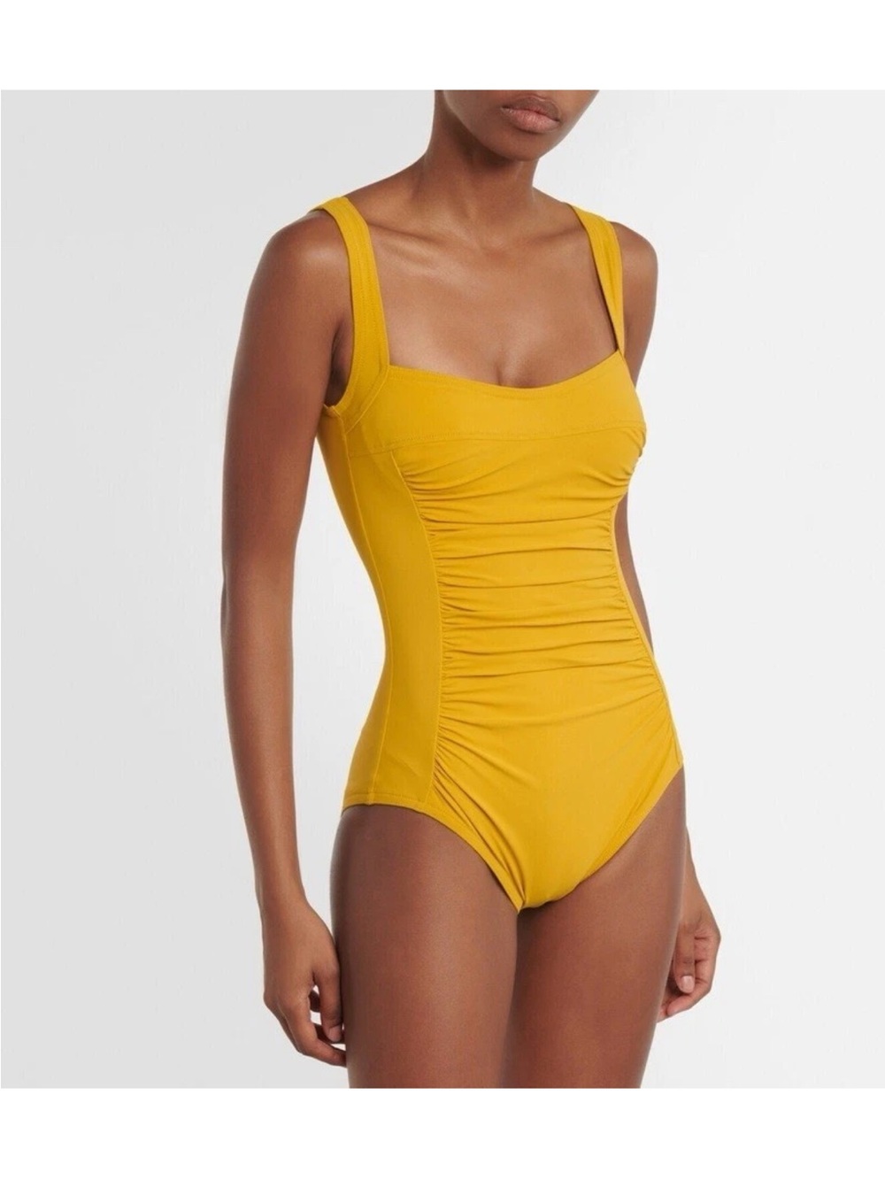 Karla Colletto Ruched Sculpting Swimsuit Mustard Yellow Size 10